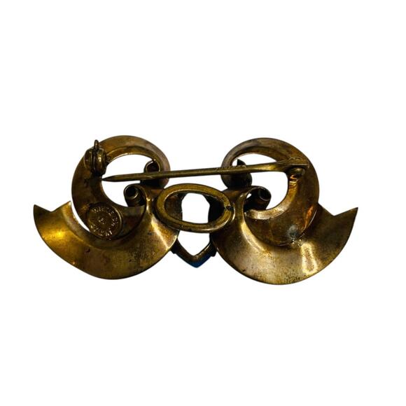 Vintage White Co Signed Gold Filled Brooch 1.75 Inch Bow Swirl Aqua - Picture 6 of 7